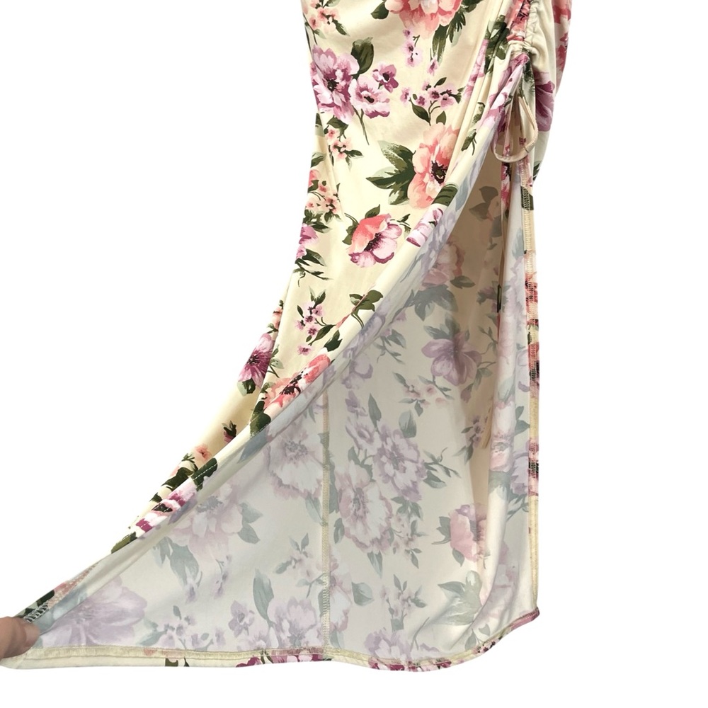 Floral Ruched Maxi Dress in Cream and Pink Flowers - Picture 5 of 12